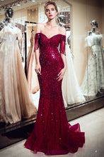 Luxury Off-the-shoulder V-neck Floor Length Sequins Evening Dress
