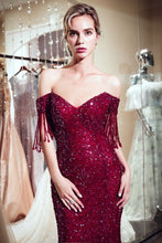 Luxury Off-the-shoulder V-neck Floor Length Sequins Evening Dress