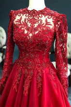 Luxury Red Evening Dresses With Sleeves Prom Dress with Lace