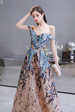 Luxury Sparkly Off-the-Shoulder Sequins Aline Prom Dress Floor Length