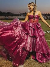 Malvis | Ball Gown Strapless Organza Long Prom Dresses with Bow