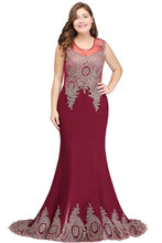 Mermaid Crew Floor Length Sleeveless Appliques Burgundy Evening Dresses
