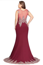 Mermaid Crew Floor Length Sleeveless Appliques Burgundy Evening Dresses