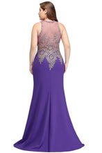 Mermaid Crew Floor Length Sleeveless Plus size Evening Dresses with Appliques