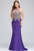 Mermaid Crew Floor Length Sleeveless Plus size Evening Dresses with Appliques