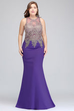 Mermaid Crew Floor Length Sleeveless Plus size Evening Dresses with Appliques