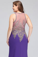 Mermaid Crew Floor Length Sleeveless Plus size Evening Dresses with Appliques