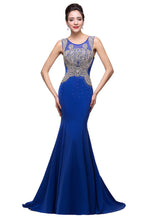 Mermaid Crew Sweep-length Blue Formal Dresses With Applique