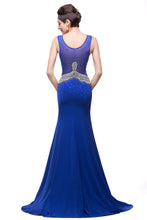 Mermaid Crew Sweep-length Blue Formal Dresses With Applique