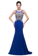 Mermaid Crew Sweep-length Blue Formal Dresses With Applique