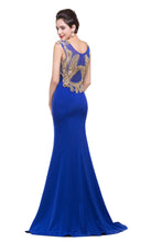 Mermaid Crew Sweep-length Blue Formal Dresses With Applique