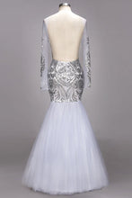 Mermaid Floor Length Long Sleeves Sequined Patterns Plus Size Tulle Prom Dresses