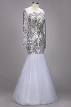 Mermaid Floor Length Long Sleeves Sequined Patterns Plus Size Tulle Prom Dresses