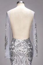 Mermaid Floor Length Long Sleeves Sequined Patterns Plus Size Tulle Prom Dresses