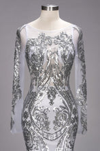 Mermaid Floor Length Long Sleeves Sequined Patterns Plus Size Tulle Prom Dresses