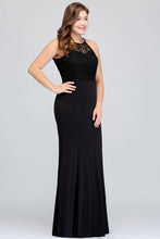 Mermaid Halter Floor Length Plus size Black Evening Dresses with Lace