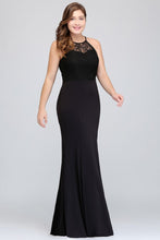 Mermaid Halter Floor Length Plus size Black Evening Dresses with Lace