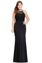 Mermaid Halter Floor Length Plus size Black Evening Dresses with Lace