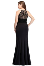 Mermaid Halter Floor Length Plus size Black Evening Dresses with Lace