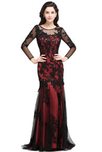 Mermaid Jewel Neck Long Tulle Red Sexy Evening Dresses with Beading