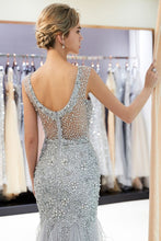 Mermaid Sleeveless Illusion Neckline Crystal Sqeuined Tulle Evening Dress