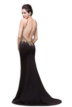 Mermaid Spaghetti strap Flower-length Black Formal Dresses with Beads