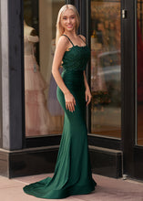 Jimena | Mermaid Spaghetti Straps Dark Green Long Prom Dress with Appliques