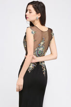 Mermaid Sweep Train Black Sleeveless Evening Dresses with Appliques