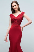 Mermaid V-neck Appliques Beads Floor Length Prom Dresses with Sash