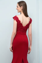 Mermaid V-neck Appliques Beads Floor Length Prom Dresses with Sash