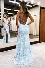 Hot Pink Sparkly Prom Dress With Slit Sequin Lace Dress