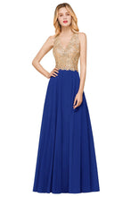 Women's Gold Appliques Evening Formal Dress Chiffon Lace Prom Long Ball Gown