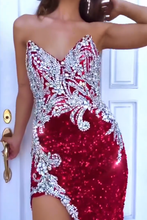 Modern Red Sleeveless Split Front Mermaid Prom Dress With Crystal