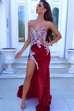 Modern Red Sleeveless Split Front Mermaid Prom Dress With Crystal