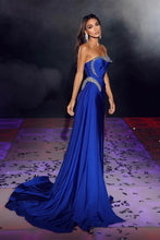Modern Royal Blue One Shoulder Sequined Sleeveless Prom Dress With Slit