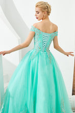 Modern Sleeveless aline Ball Gown Gold Appliques Off the Shoulder Tulle Party Gowns