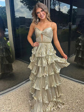 Murray | Sweetheart Spaghetti Straps Tiered A-Line Metallic Prom Dress
