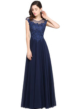 Navy Blue A-line Scoop Appliques Chiffon Prom Dress