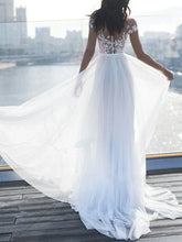 A-Line Off the Shoulder Lace Chiffon Wedding Dresses with Sleeves