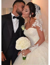 Engagement Formal Wedding Dresses Ball Gown Sweetheart Long Sleeve Floor Length Lace Bridal Gowns With Lace