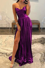 Oakley | Green Metallic Strapless Pleated A-Line Long Prom Dresses