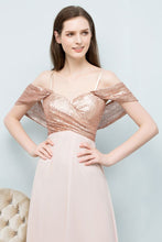 Off-shoulder A-line Sweetheart Spaghetti Long Sequins Chiffon Prom Dresses