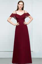 Off-shoulder V-neck A-line Spaghetti Long Chiffon Prom Dresses