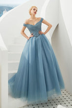 Off the Shoulder aline Princess Ball Gown Tulle Floor Length Beadings Party Gown Lace-up