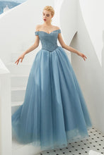 Off the Shoulder aline Princess Ball Gown Tulle Floor Length Beadings Party Gown Lace-up