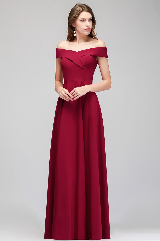 Off-the-shoulder Floor Length Burgundy Party Dress