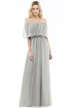 Off-the-Shoulder Floor Length Chiffon Evening Dress Sleeveless Prom Dress