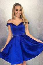 Off the Shoulder Satin Beaded Homecoming Dresses with Pocket PD167