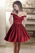 Off the Shoulder Satin Beaded Homecoming Dresses with Pocket PD167