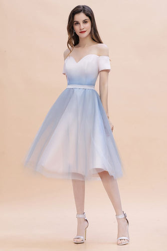 Off-the-Shoulder Sweetheart Gradient Aline Evening Party Mini Dress